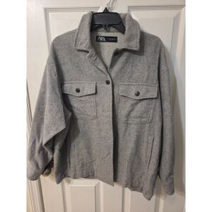 Zara Womens Wool Button Down Long Sleeve Shirt Jacket Size Medium Gray